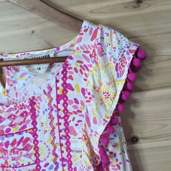 Savanna Jane Top Womens 1X Pink Printed PomPom Sleeveless Blouse Boho - Picture 3 of 9